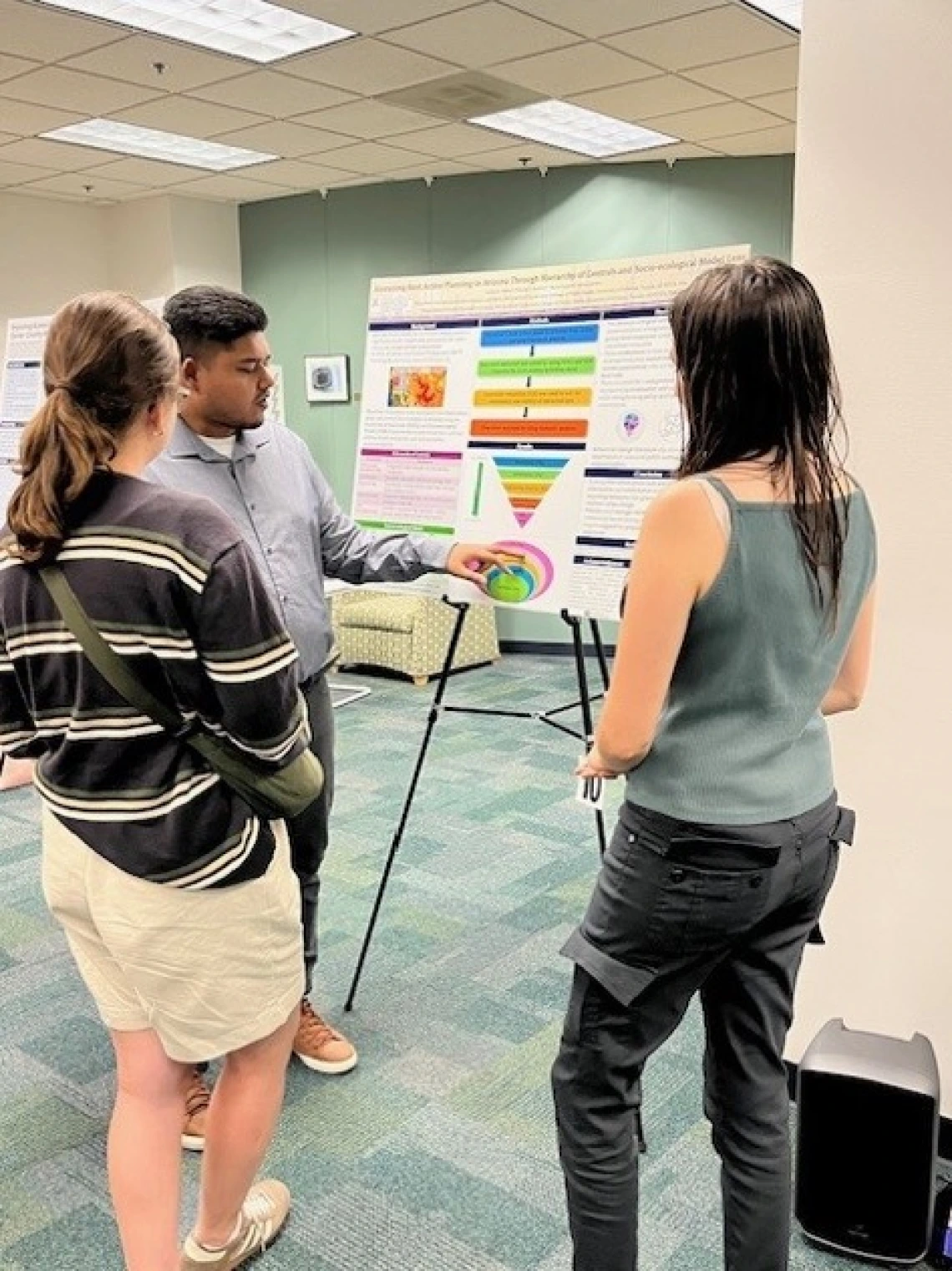 Doctor explaining his project poster